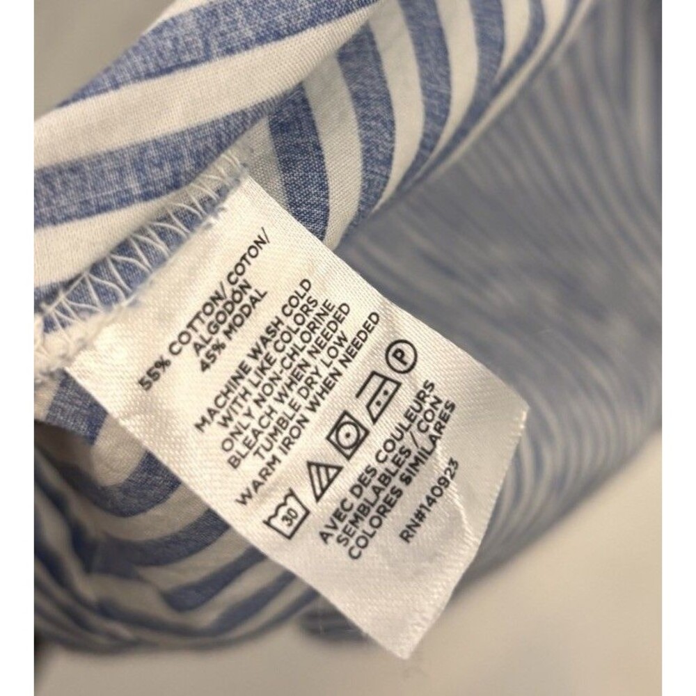 LOFT Blue White Striped Maxi Dress Smocked Waist Puff Sleeve Boho Size S - Picture 5 of 6